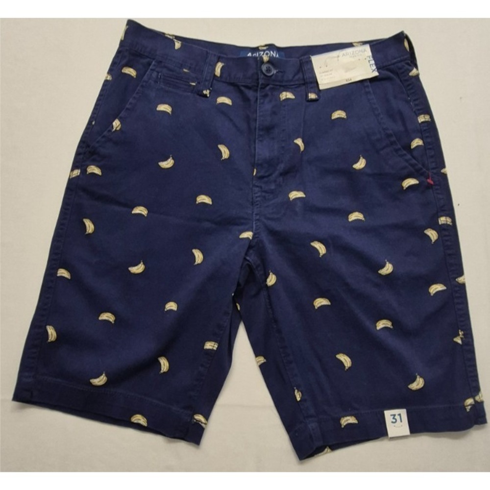 NWT Arizona‎ men's flex blue banana ditzy print shorts sz 31 Cotton 10" inseam